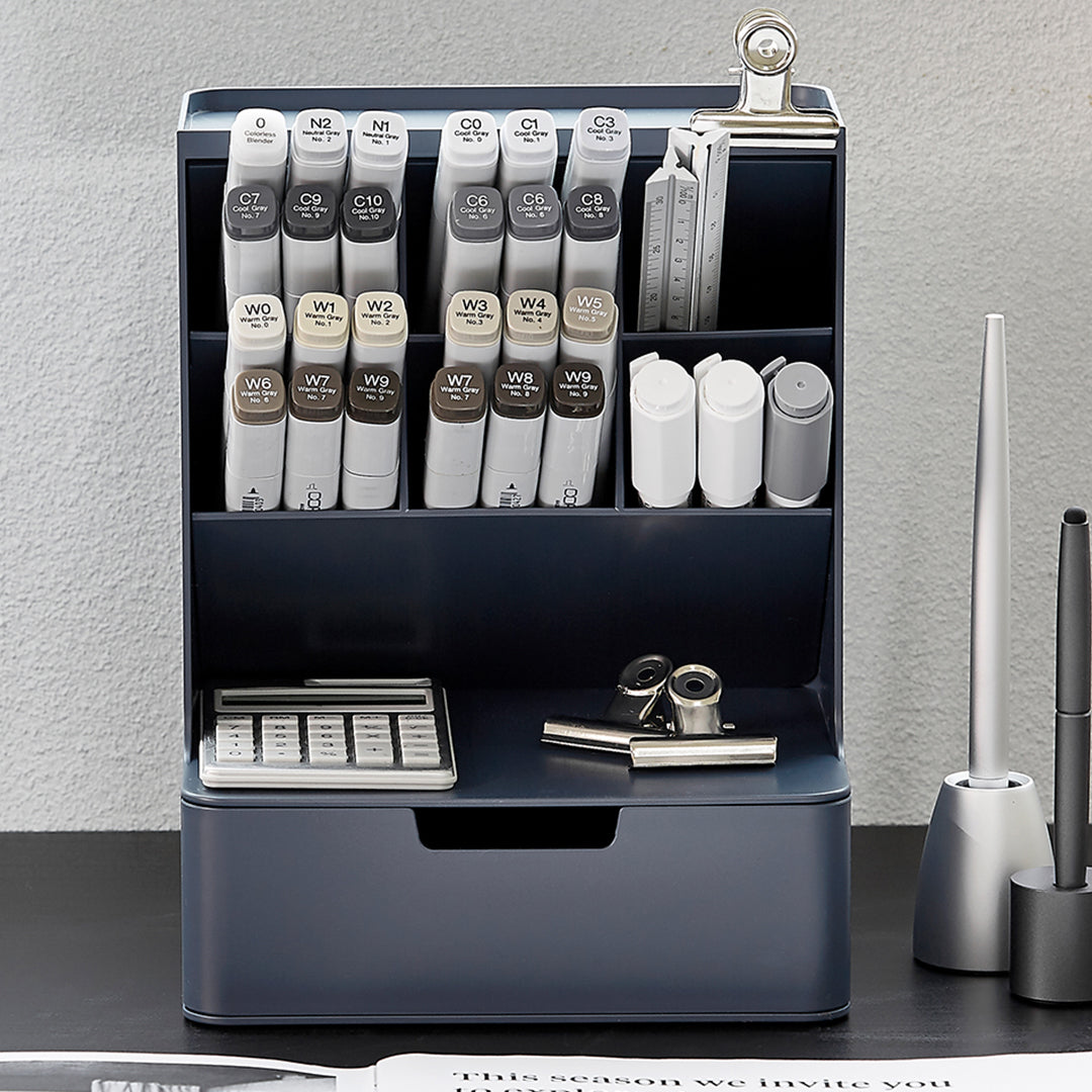 Sysmax | Hive Desk Organizer with 6 Compartments |1 Drawer| Cobalt Green| For Office & Home