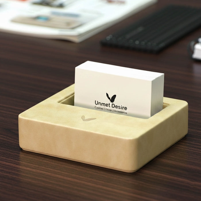 Unmet Desire Visiting Card Holder for Desk | Faux Leather | Square | Moderno | Cream