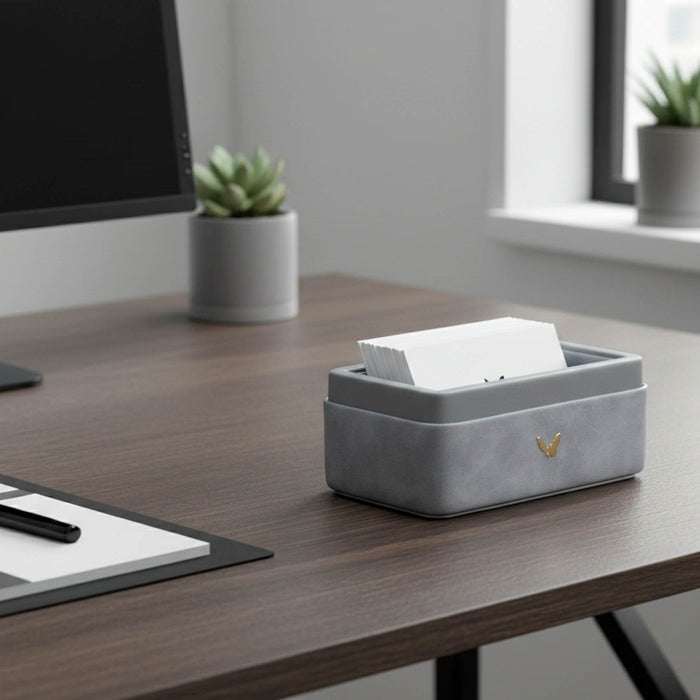 Unmet Desire Visiting Card Holder for Desk | Faux Leather | Rectangular | Moderno | Grey