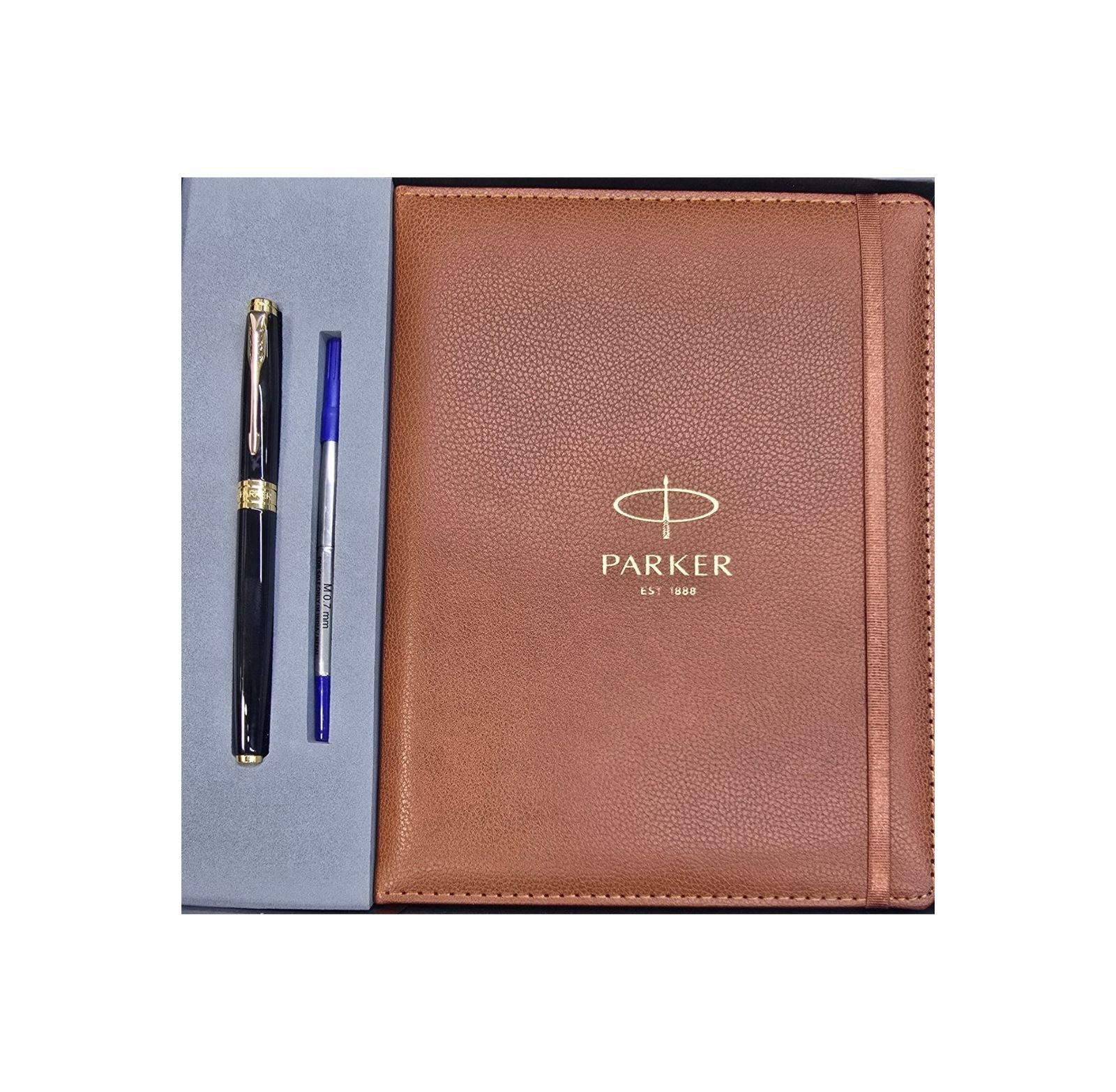 Parker Aster Laque Black GT Rollerball Pen With Brown Large Notebook