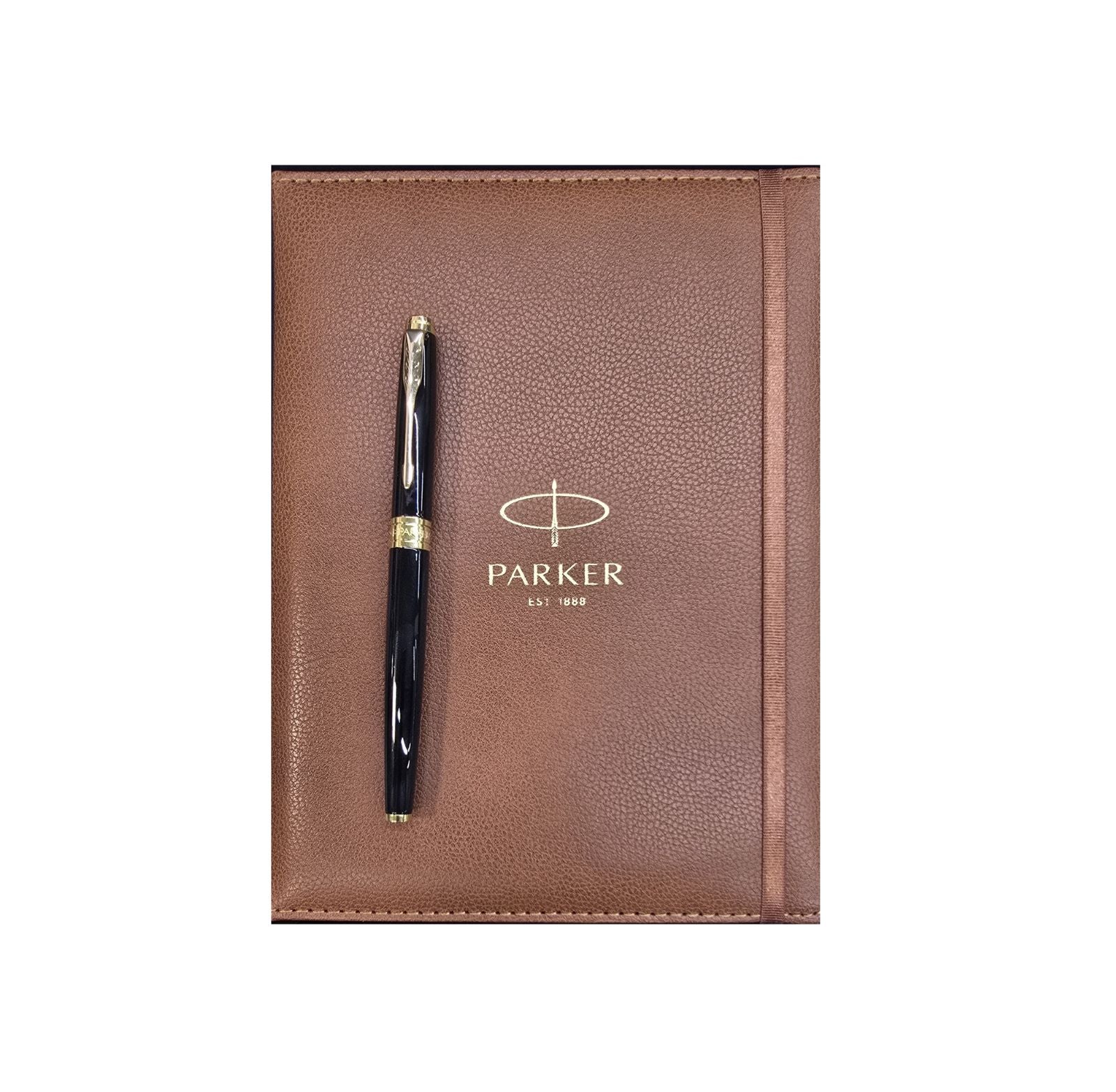 Parker Aster Laque Black GT Rollerball Pen With Brown Large Notebook