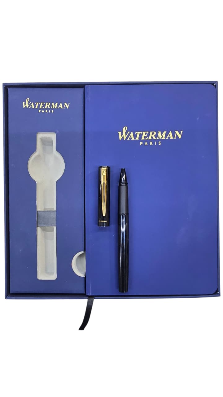 WATERMAN PHILEAS LAQUE BLACK GOLD TRIM ROLLERBALL PEN WITH WATERMAN BLUE NOTEBOOK | GIFT SET