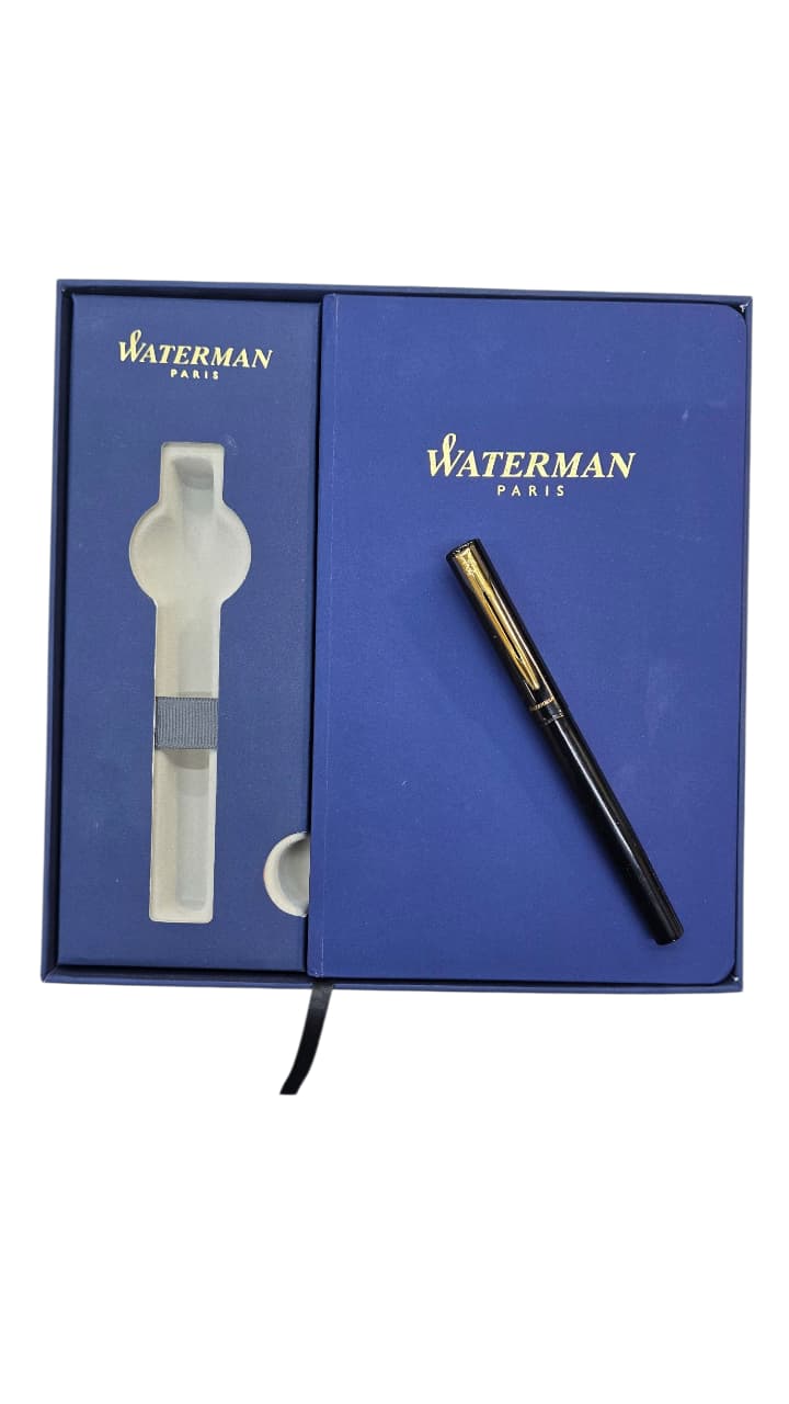 WATERMAN PHILEAS LAQUE BLACK GOLD TRIM ROLLERBALL PEN WITH WATERMAN BLUE NOTEBOOK | GIFT SET