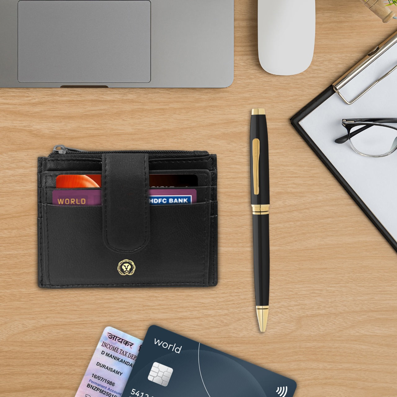 CROSS AT0662-11 COVENTRY LAQUE BLACK GOLD TRIM BALLPOINT PEN WITH CARD HOLDER | GIFT SET