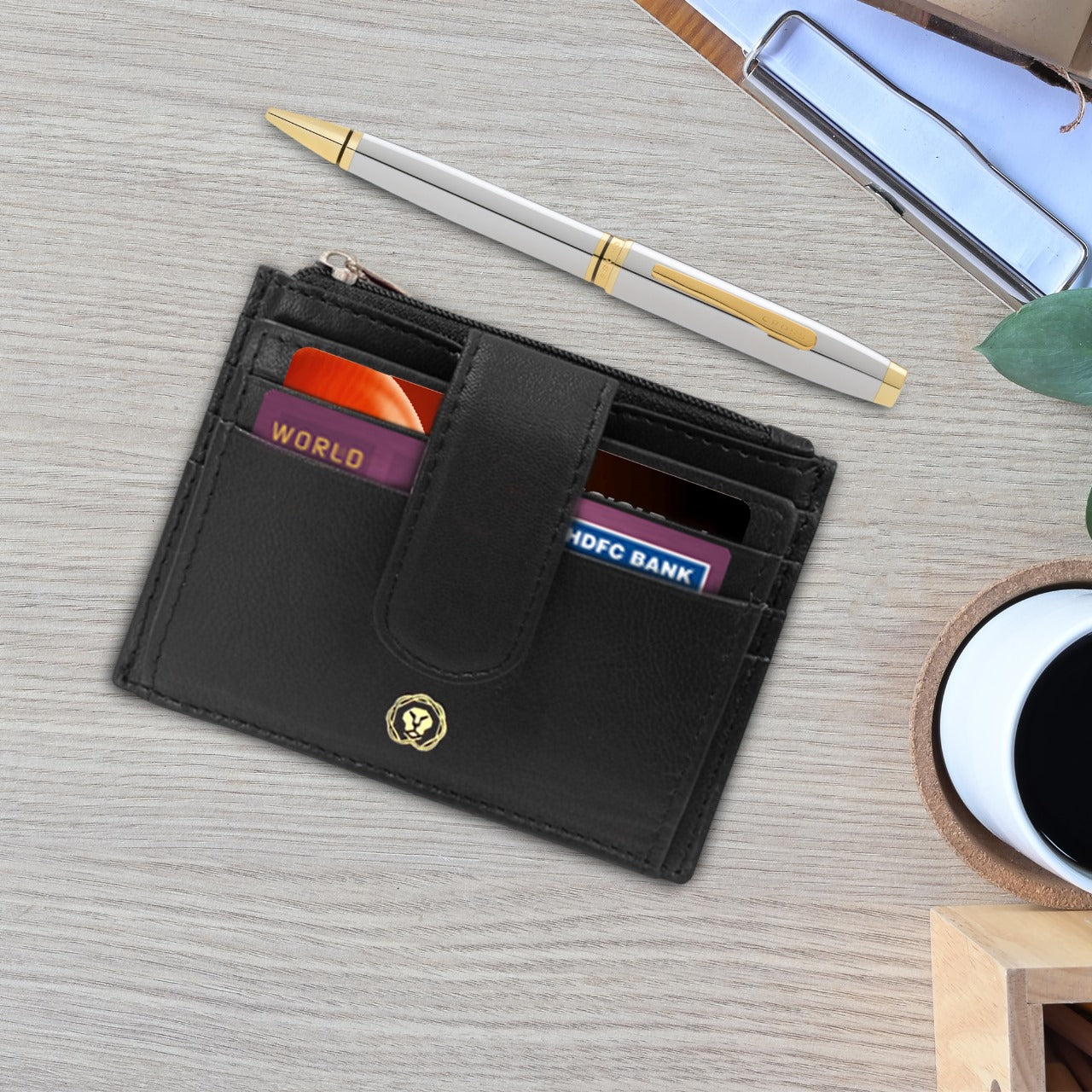 CROSS AT0662-2 COVENTRY SHINY CHROME GOLD TRIM BALLPOINT PEN WITH CARD HOLDER | GIFT SET