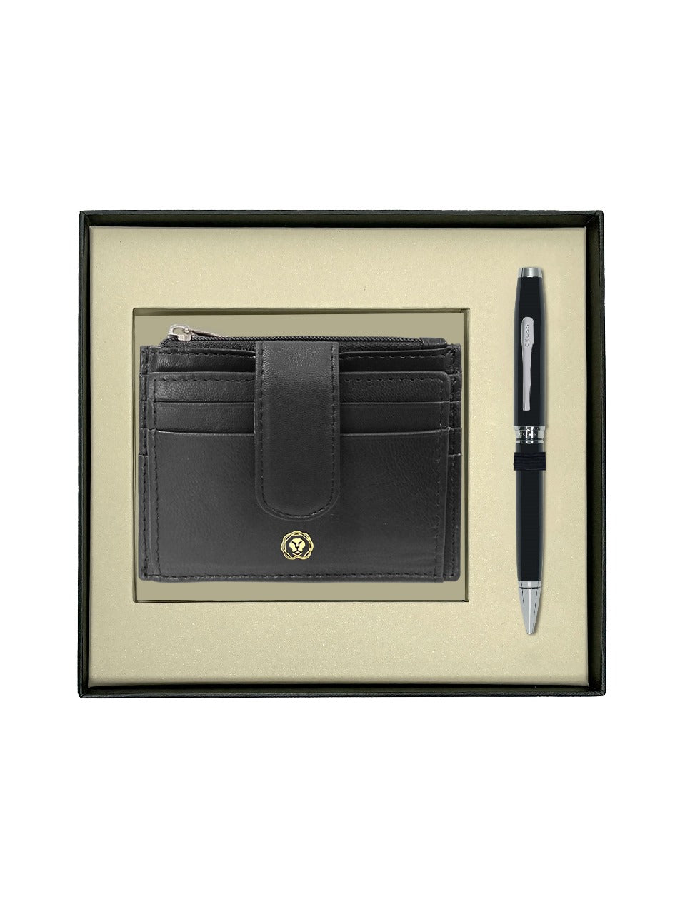 CROSS AT0662-6 COVENTRY LAQUE BLACK CHROME TRIM BALLPOINT PEN WITH CARD HOLDER | GIFT SET