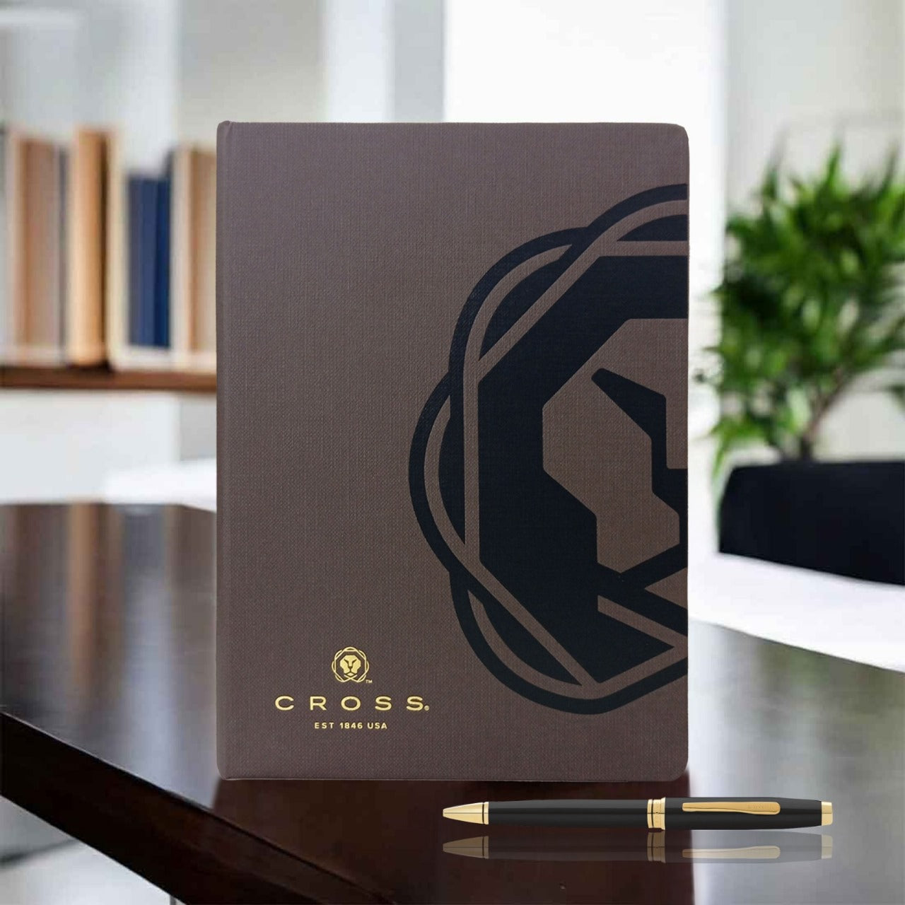 CROSS AT0662-11 COVENTRY LAQUE BLACK GOLD TRIM BALLPOINT PEN WITH BROWN NOTEBOOK | GIFT SET