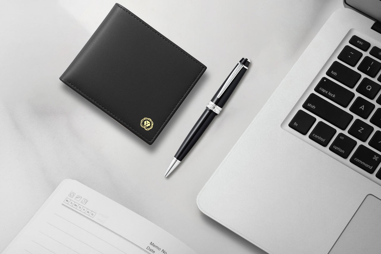 CROSS AT0742-1 BAILEY LIGHT RESIN BLACK BALLPOINT PEN WITH BLACK WALLET | GIFT SET