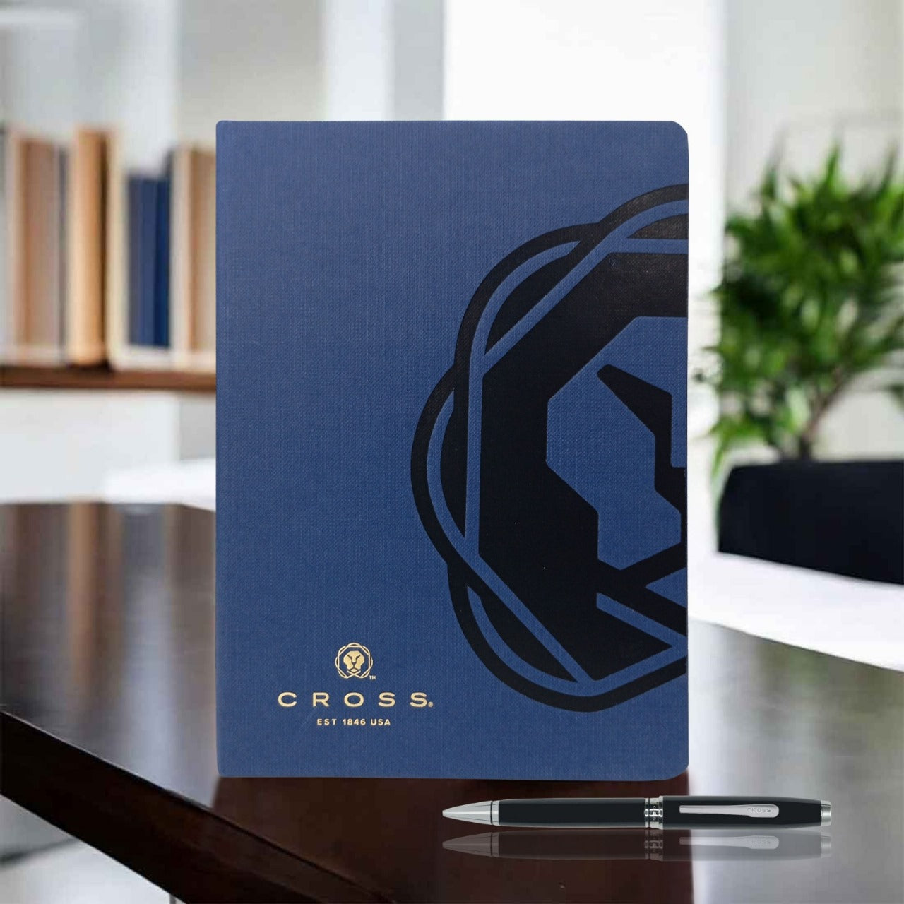 CROSS AT0662-6 COVENTRY LAQUE BLACK CHROME TRIM BALLPOINT PEN WITH BLUE NOTEBOOK | GIFT SET