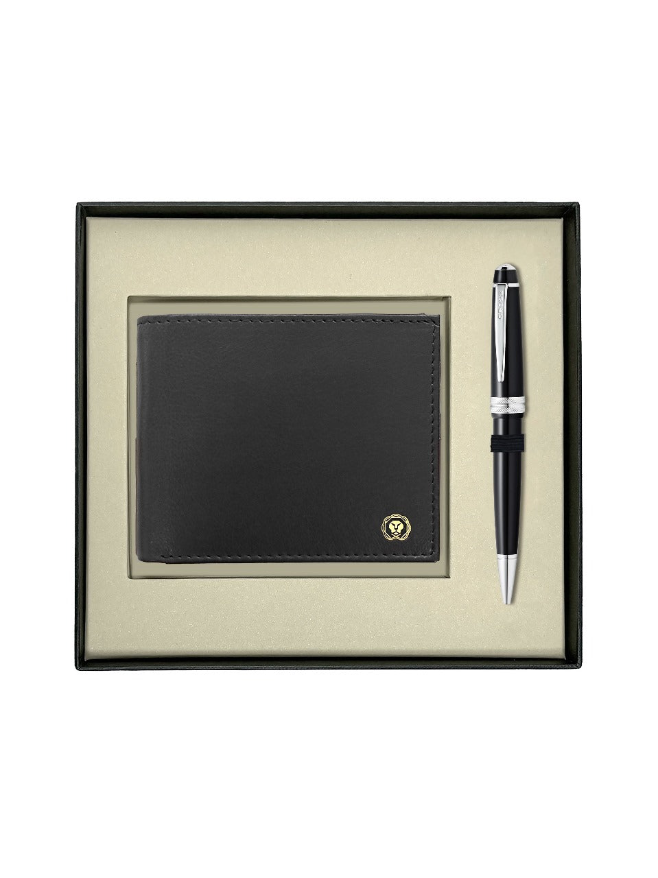 CROSS AT0742-1 BAILEY LIGHT RESIN BLACK BALLPOINT PEN WITH BLACK WALLET | GIFT SET