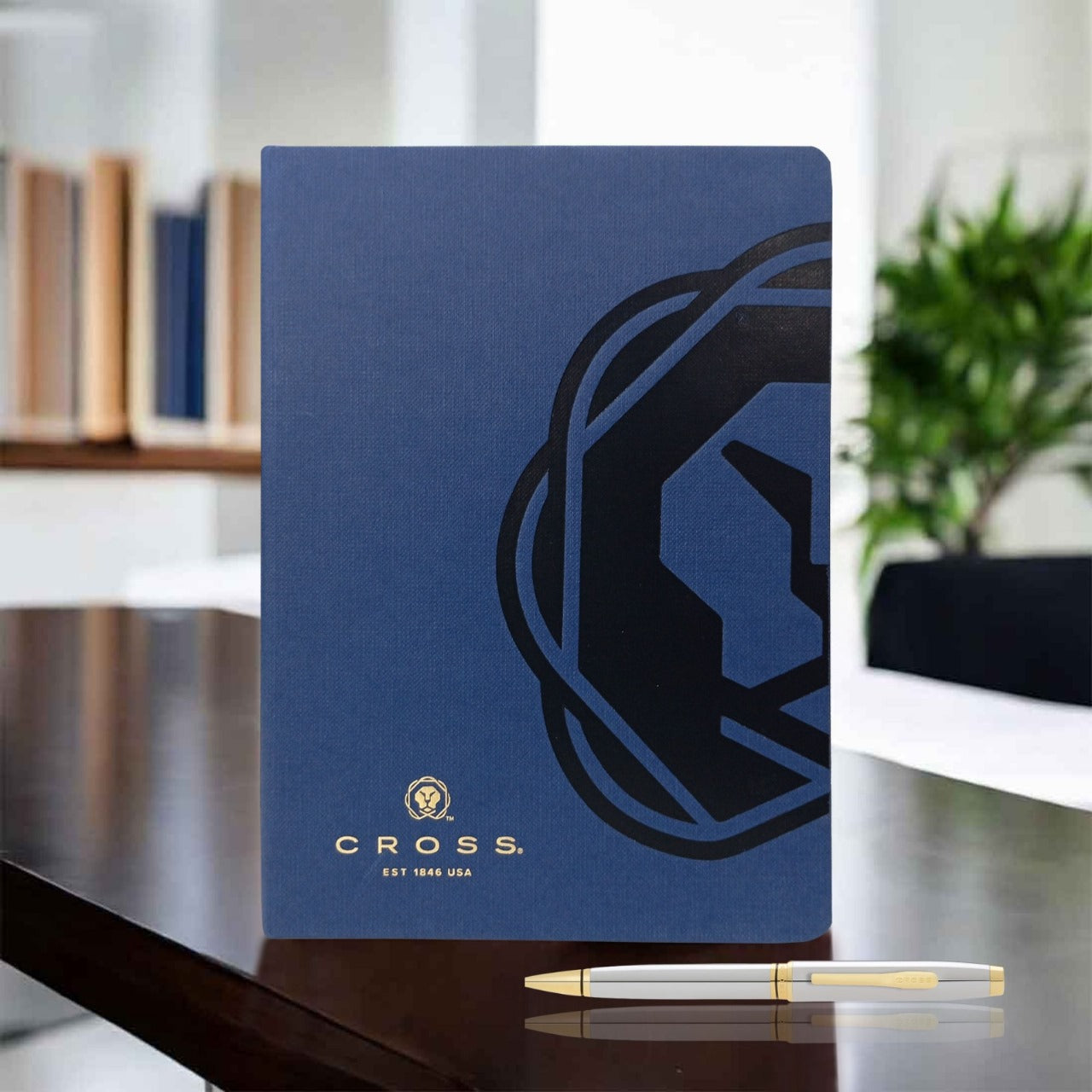 CROSS AT0662-2 COVENTRY POLISHED CHROME GOLD TRIM BALLPOINT PEN WITH BLUE NOTEBOOK | GIFT SET