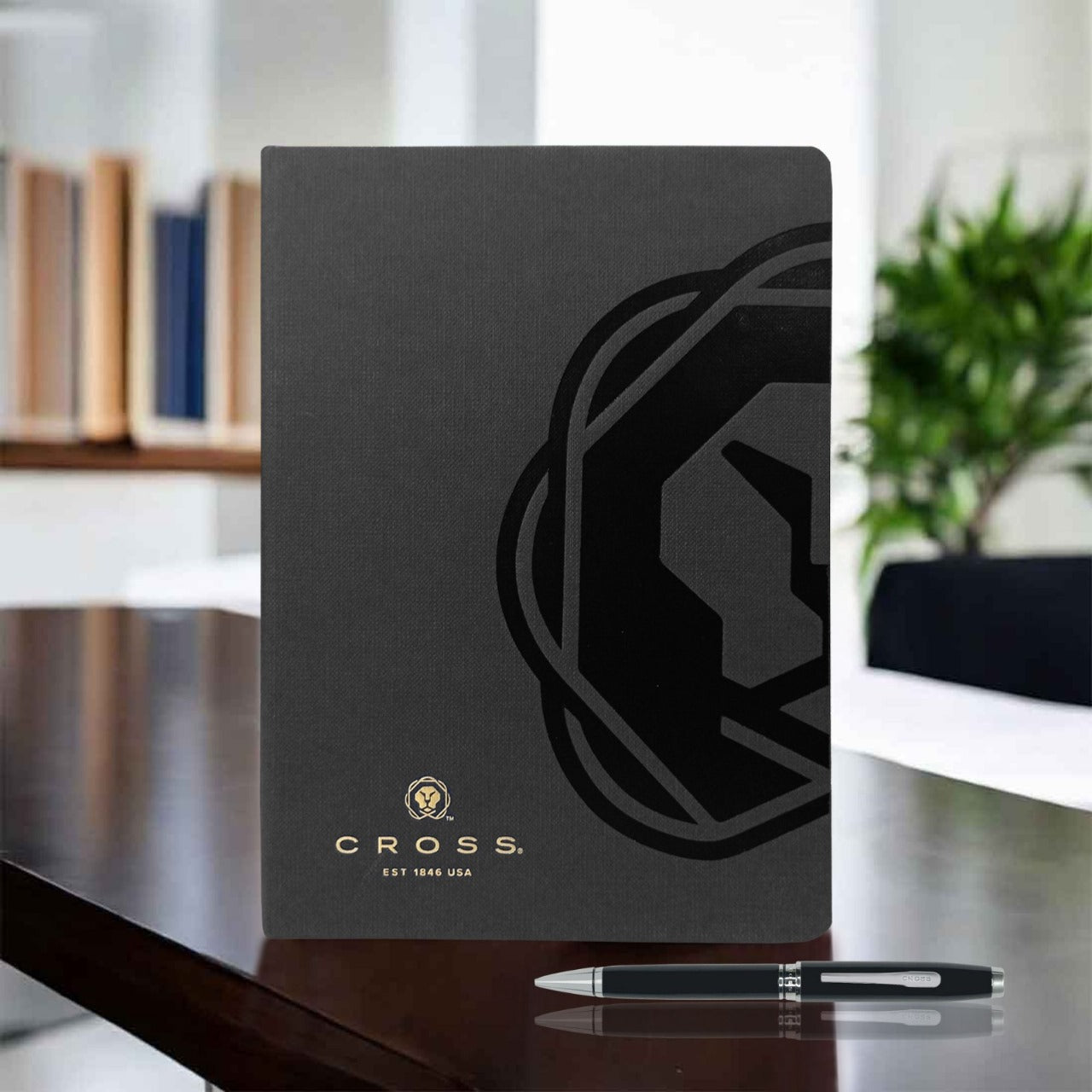 CROSS AT0662-6 COVENTRY LAQUE BLACK CHROME TRIM BALLPOINT PEN WITH BLACK NOTEBOOK | GIFT SET