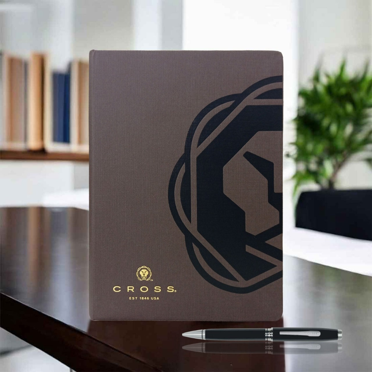 CROSS AT0662-6 COVENTRY LAQUE BLACK CHROME TRIM BALLPOINT PEN WITH BROWN NOTEBOOK | GIFT SET