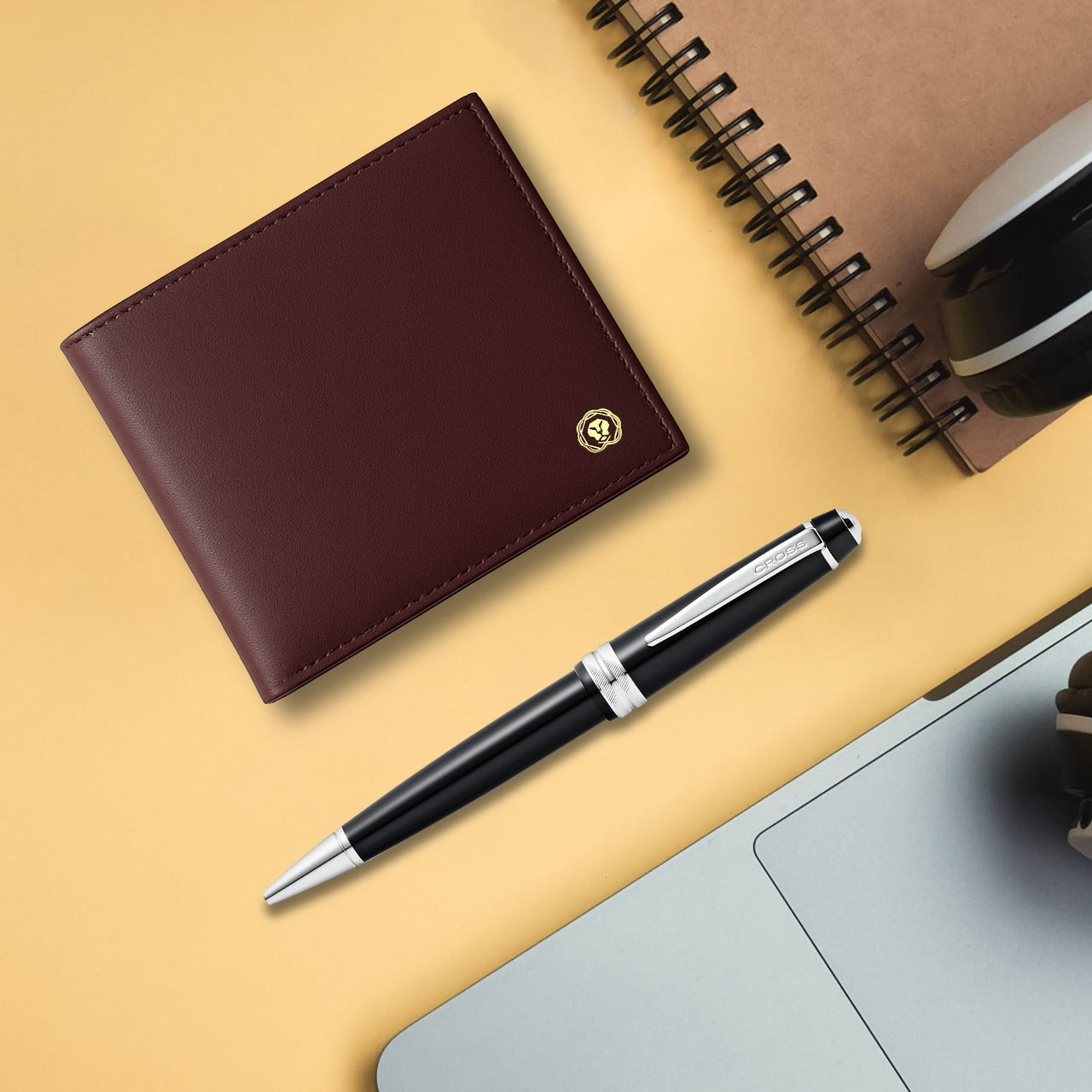 CROSS AT0742-1 BAILEY LIGHT RESIN BLACK BALLPOINT PEN WITH BROWN WALLET | GIFT SET