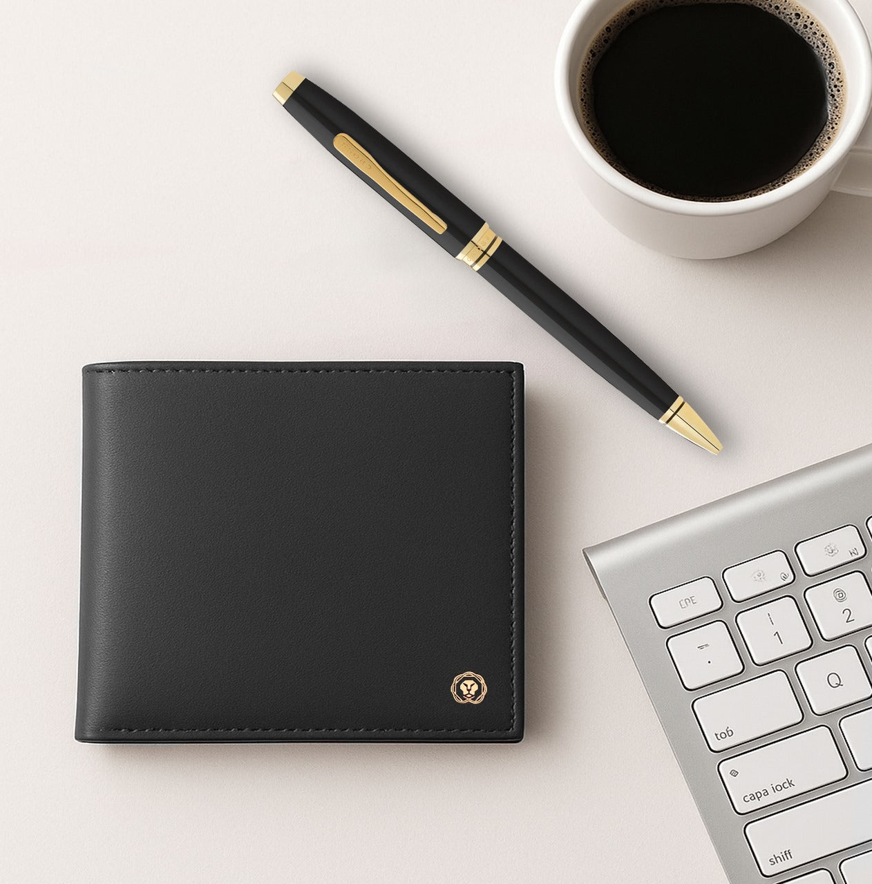 CROSS AT0662-11 COVENTRY LAQUE BLACK BALLPOINT PEN WITH BLACK WALLET | GIFT SET