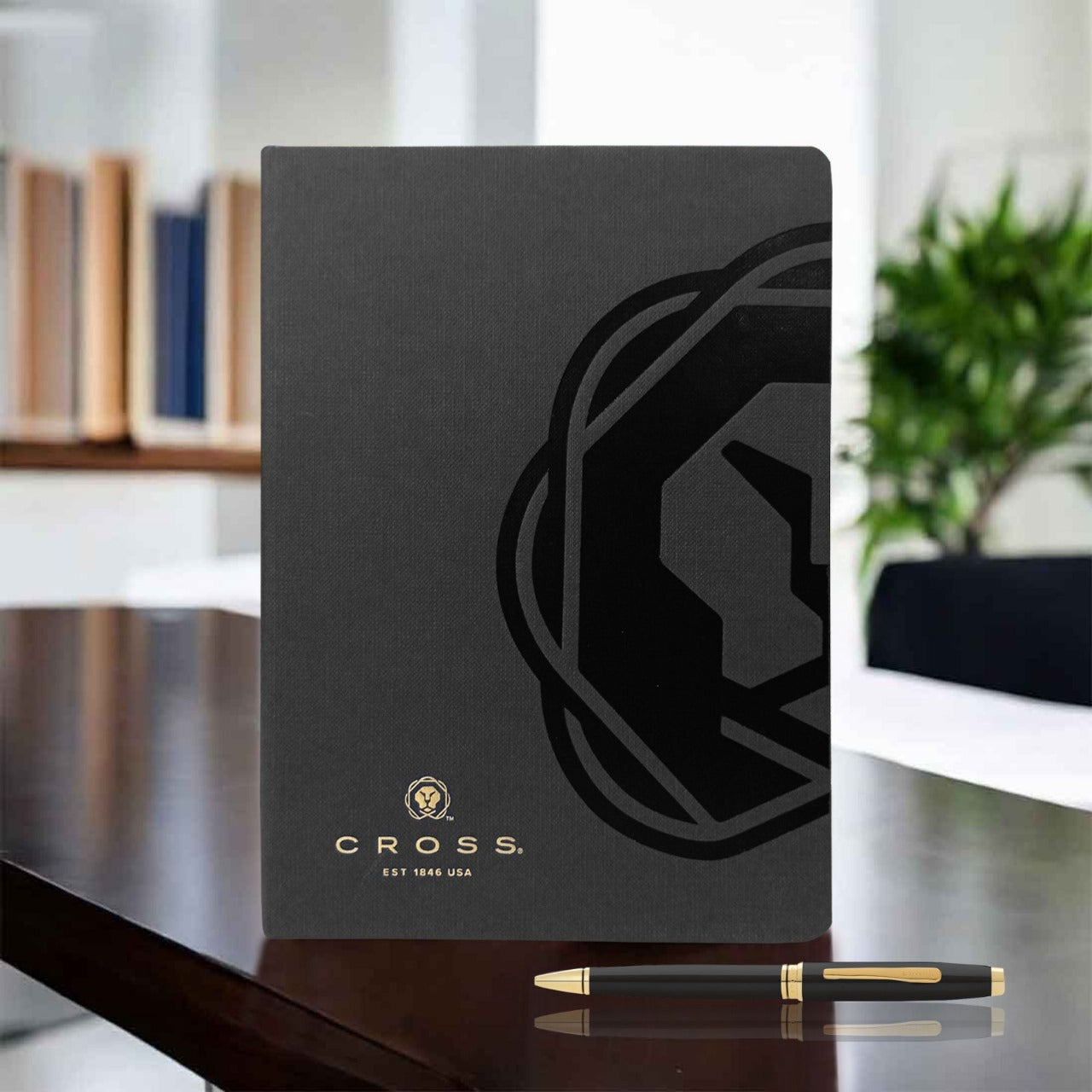 CROSS AT0662-11 COVENTRY LAQUE BLACK GOLD TRIM BALLPOINT PEN WITH BLACK NOTEBOOK | GIFT SET