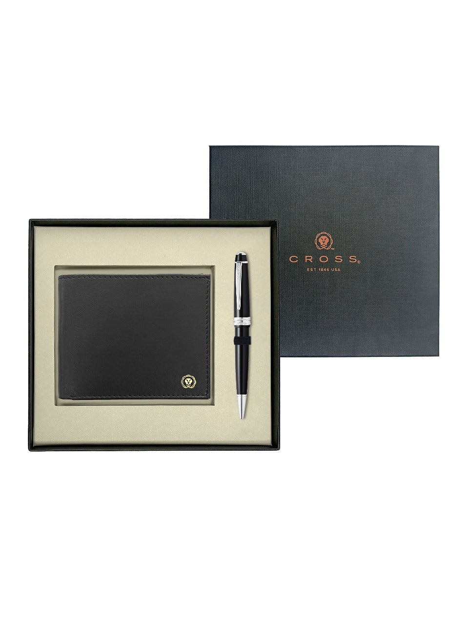 CROSS AT0742-1 BAILEY LIGHT RESIN BLACK BALLPOINT PEN WITH BLACK WALLET | GIFT SET