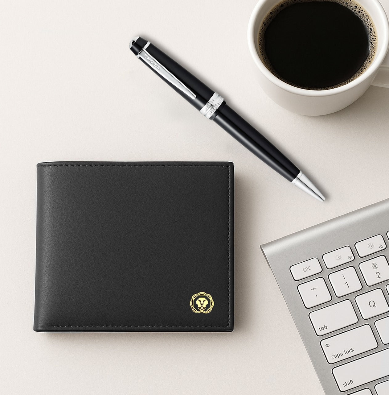 CROSS AT0742-1 BAILEY LIGHT RESIN BLACK BALLPOINT PEN WITH BLACK WALLET | GIFT SET