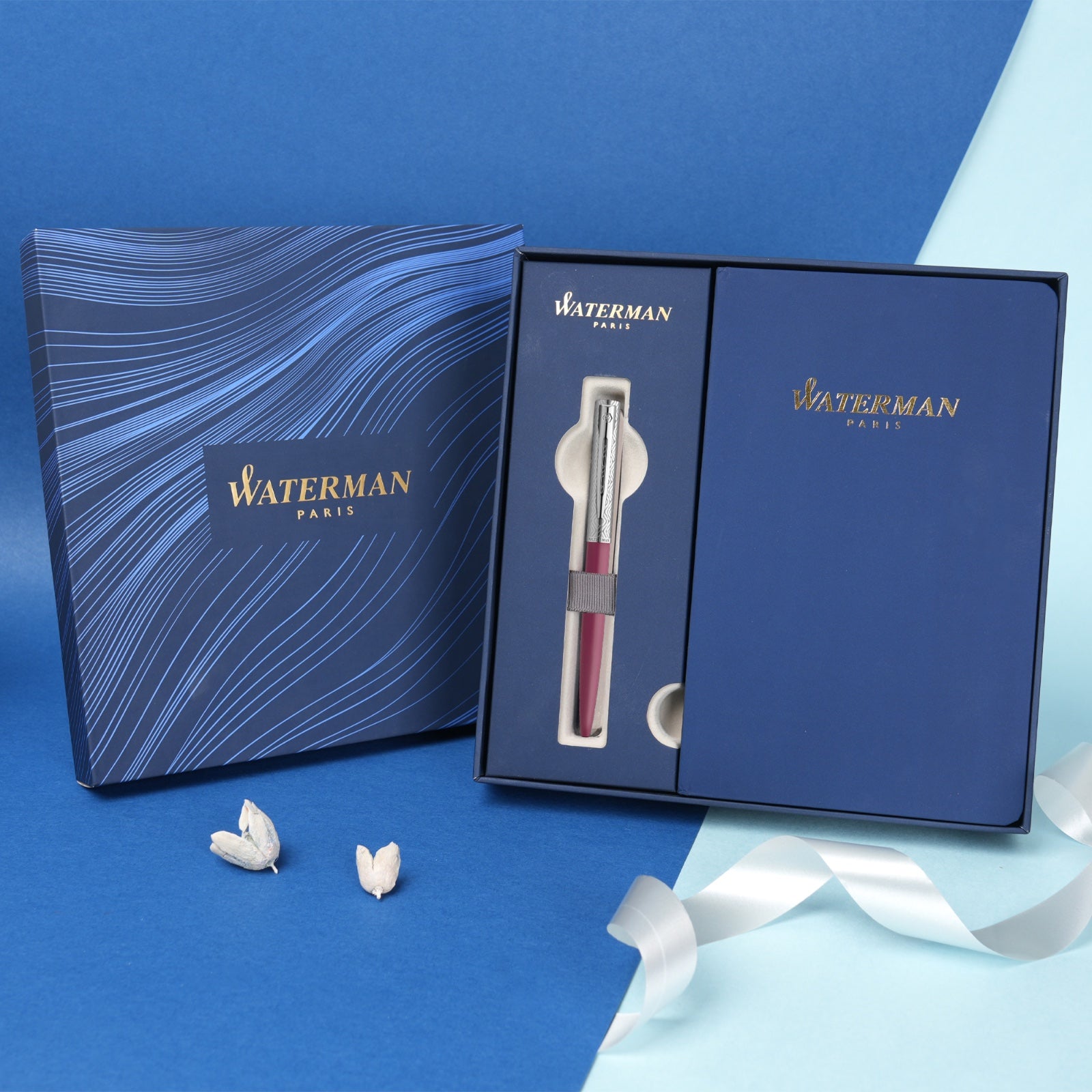 Waterman Allure Deluxe Pink Chrome Trim Ball Pen with Waterman Notebook Gift Set