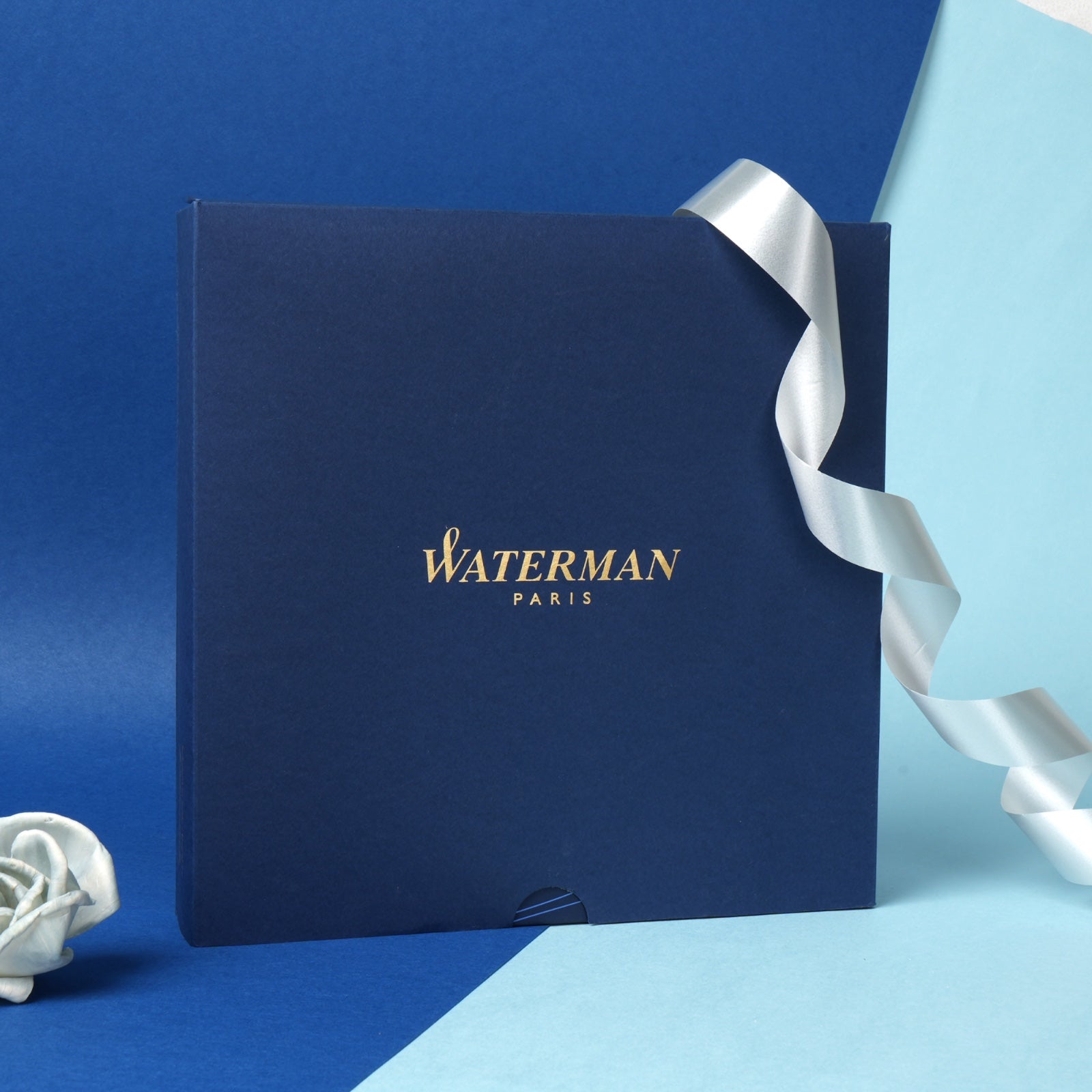 Waterman Allure Deluxe Blue Chrome Trim Ball Pen with Waterman Notebook Gift Set