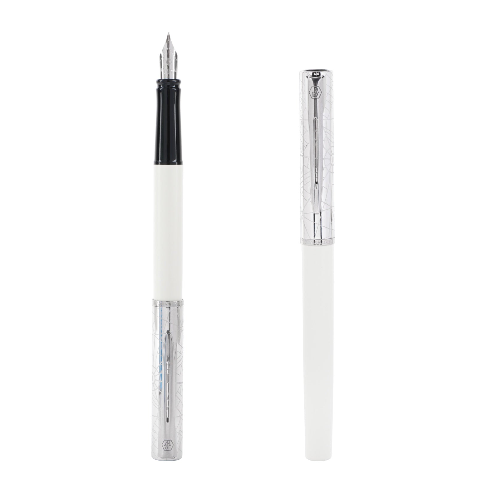 Waterman Allure Deluxe White Chrome Trim Fountain Pen with Waterman Notebook Gift Set
