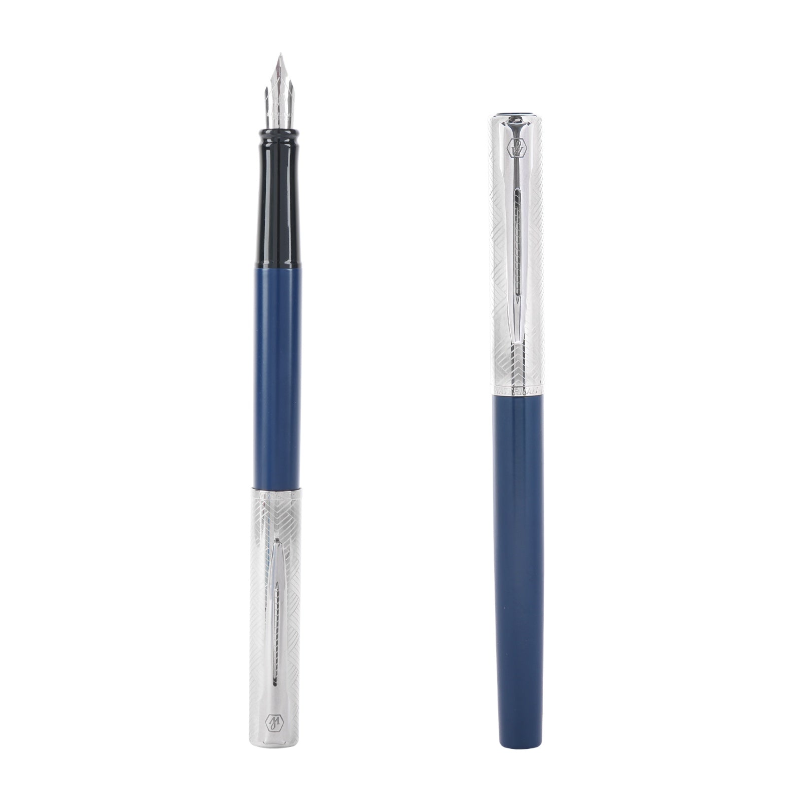Waterman Allure Deluxe Blue Chrome Trim Fountain Pen with Waterman Notebook Gift Set