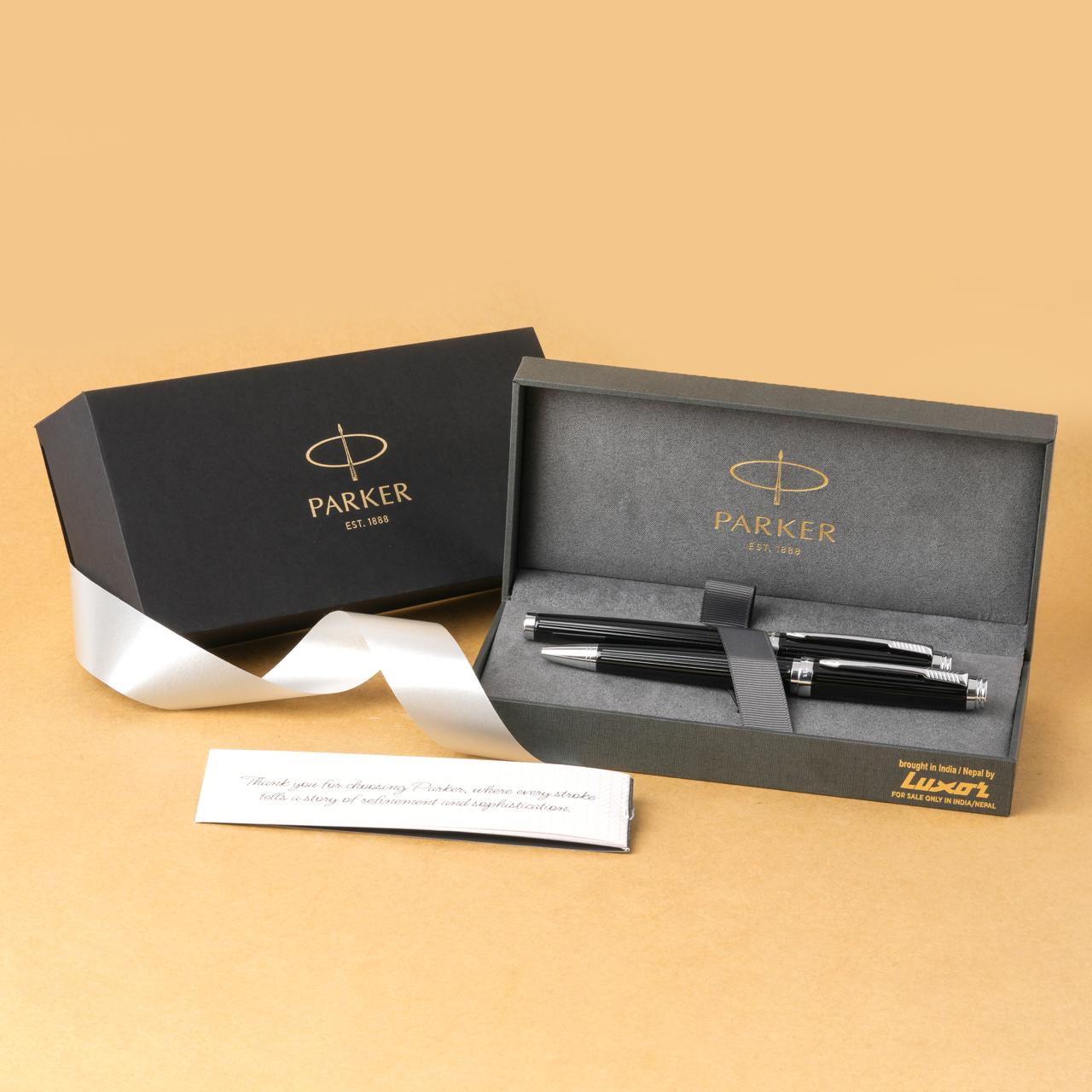 Parker Ambient Lacque Black Chrome Trim Ball Pen + Fountain Pen Gift Set