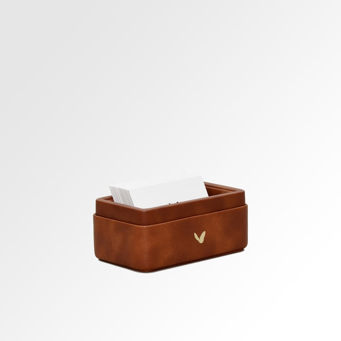 Unmet Desire Visiting Card Holder for Desk | Faux Leather | Rectangular | Classic | Tan