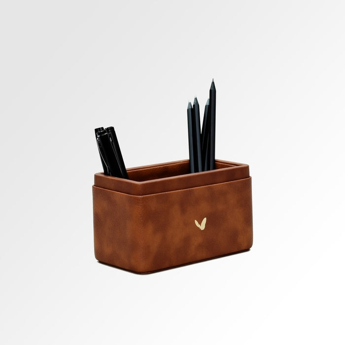 Unmet Desire Pen/Pencil Holder | Faux Leather | Rectangular Medium | Classic | Tan