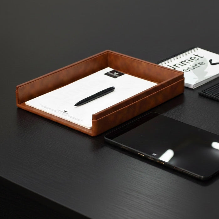 Unmet Desire A4 Paper Tray / Letter Tray | Faux Leather | Classic | Tan