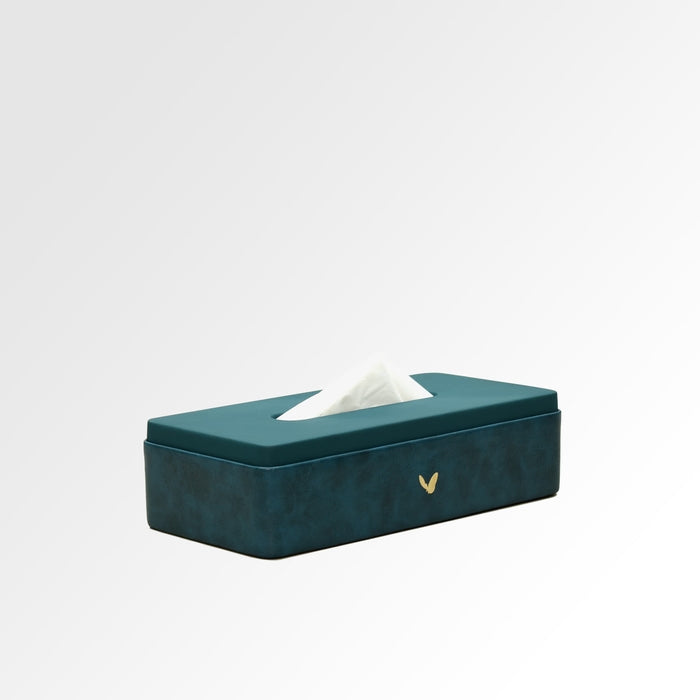 Unmet Desire Tissue Box Holder for Home and Office in Premium Faux Leather | Size: 9.5 x 4.5 x 2.5(H) Inches | Moderno Blue