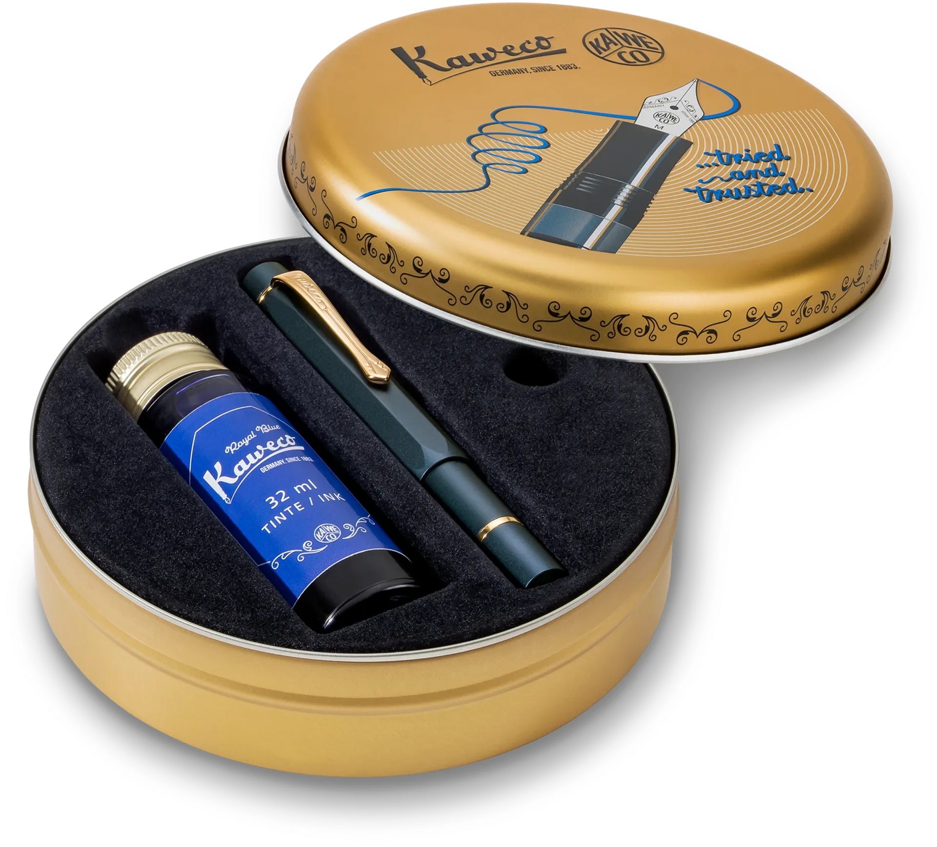 Kaweco PISTON SPORT AL Starter Set Navy/Gold