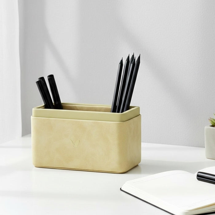 Unmet Desire Pen/Pencil Holder | Faux Leather | Rectangular Medium | Moderno | Cream