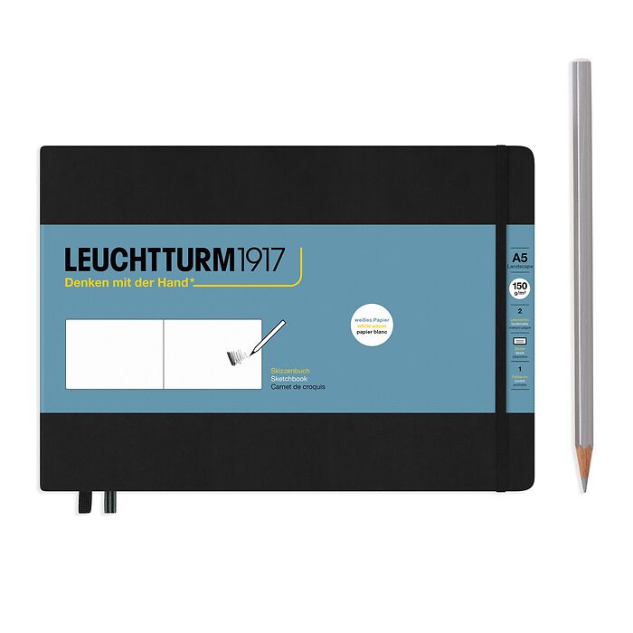 LEUCHTTURM1917 Sketchbook Landscape (A5), Hardcover, 112 pages (150 g/sqm), plain, Black