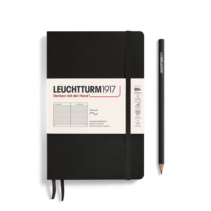 LEUCHTTURM1917 Black, Paperback (B6+) Size Ruled