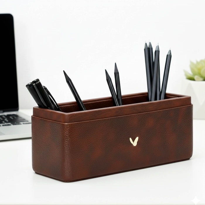 Unmet Desire Pen/Pencil Holder | Faux Leather | Rectangular Large | Classic | Brown