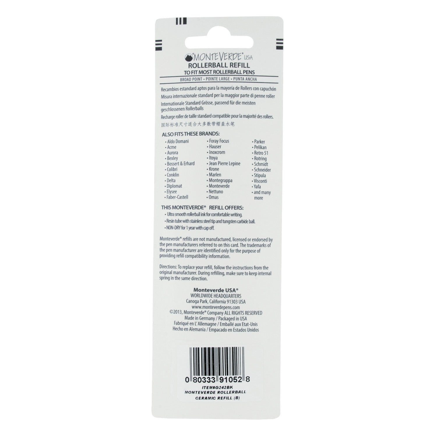 Monteverde Roller Ball Pen Refill - Broad - Blue - Pack of 2 5