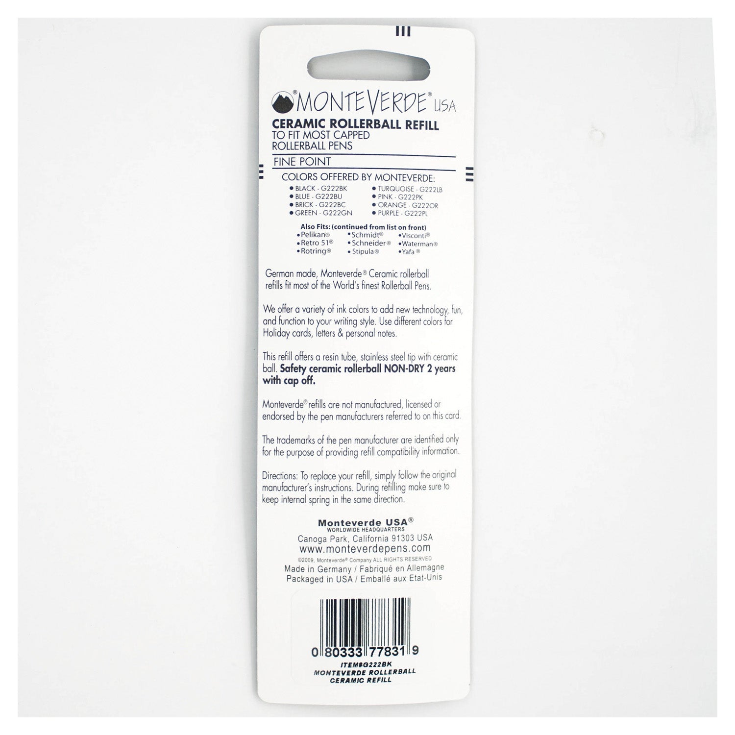 Monteverde Roller Ball Pen Refill - Fine - Blue - Pack of 2 4