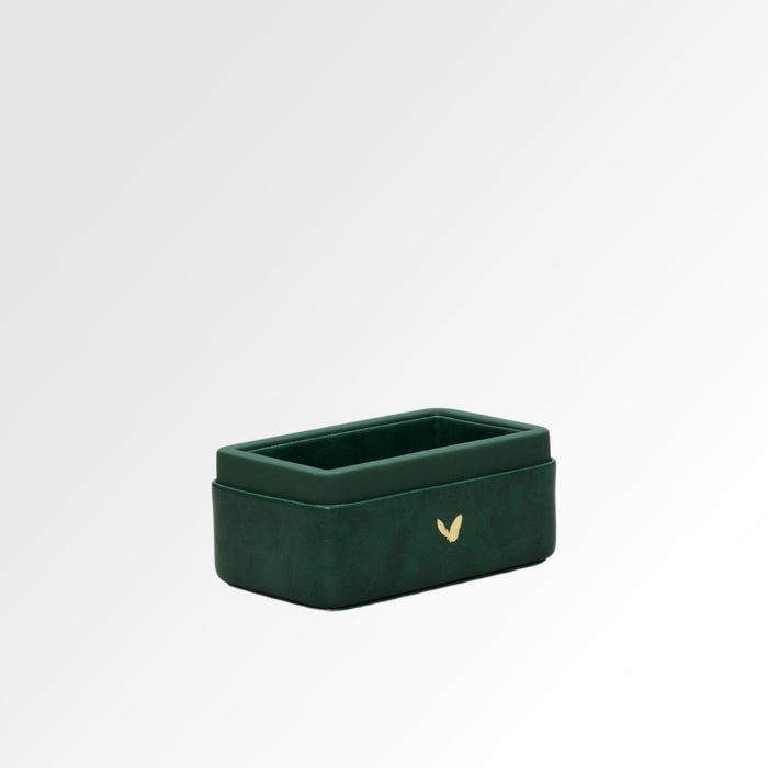 Unmet Desire Visiting Card Holder for Desk | Faux Leather | Rectangular | Moderno | Olive Green