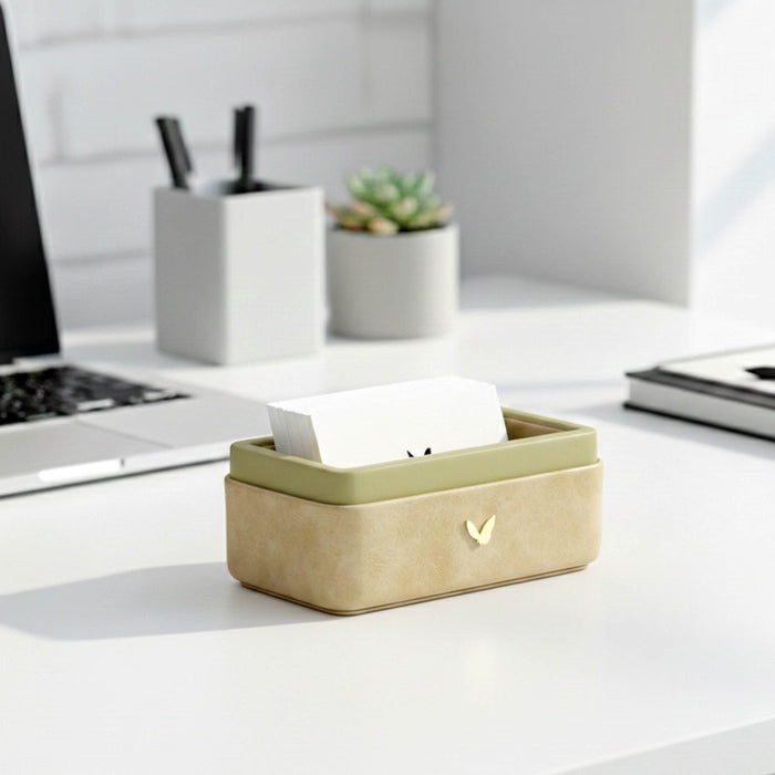 Unmet Desire Visiting Card Holder for Desk | Faux Leather | Rectangular | Moderno | Cream