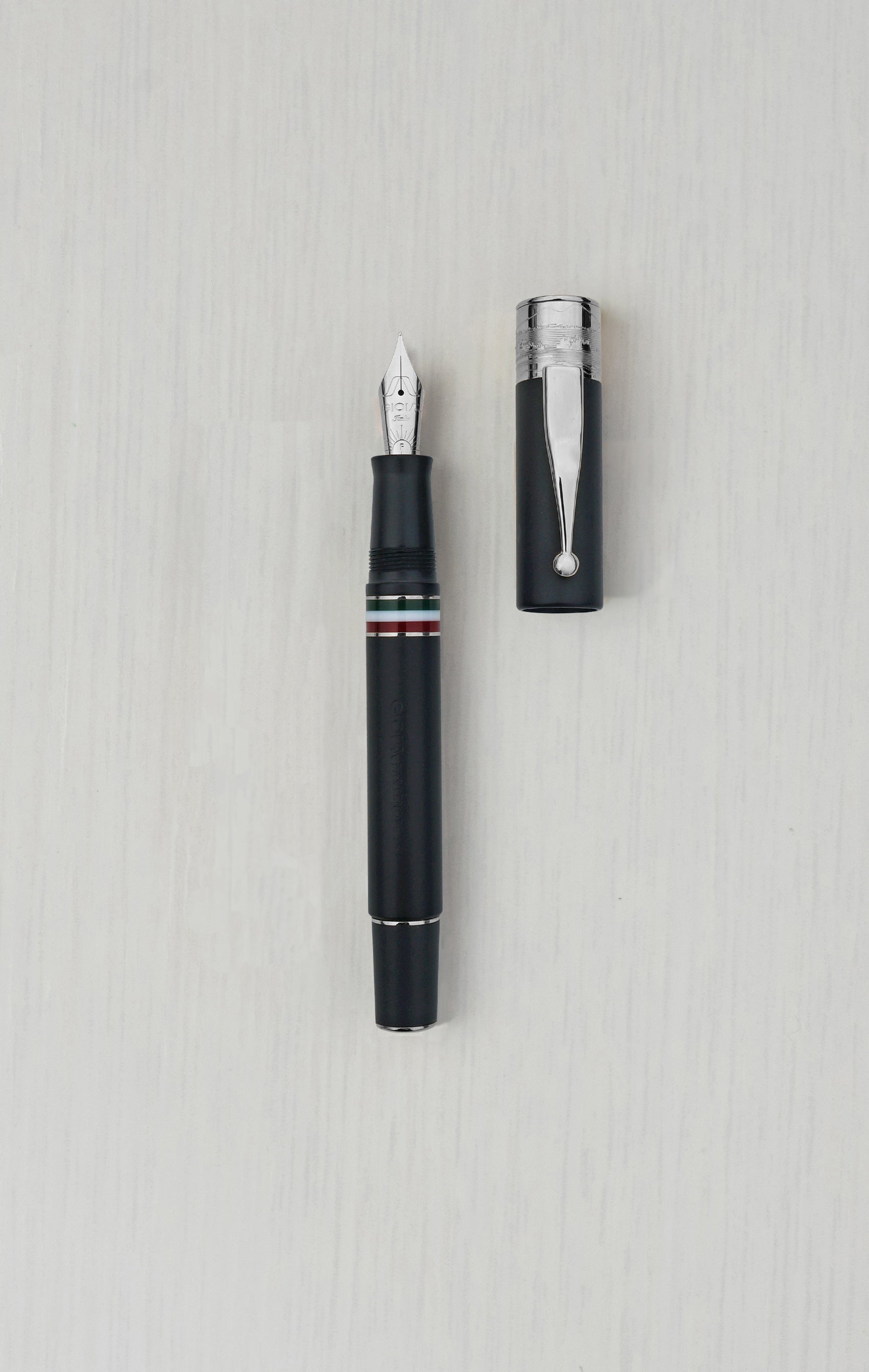Gioia | Fountain Pen & Rollerball Pen | Partenope | Black Sand | Silver Trims