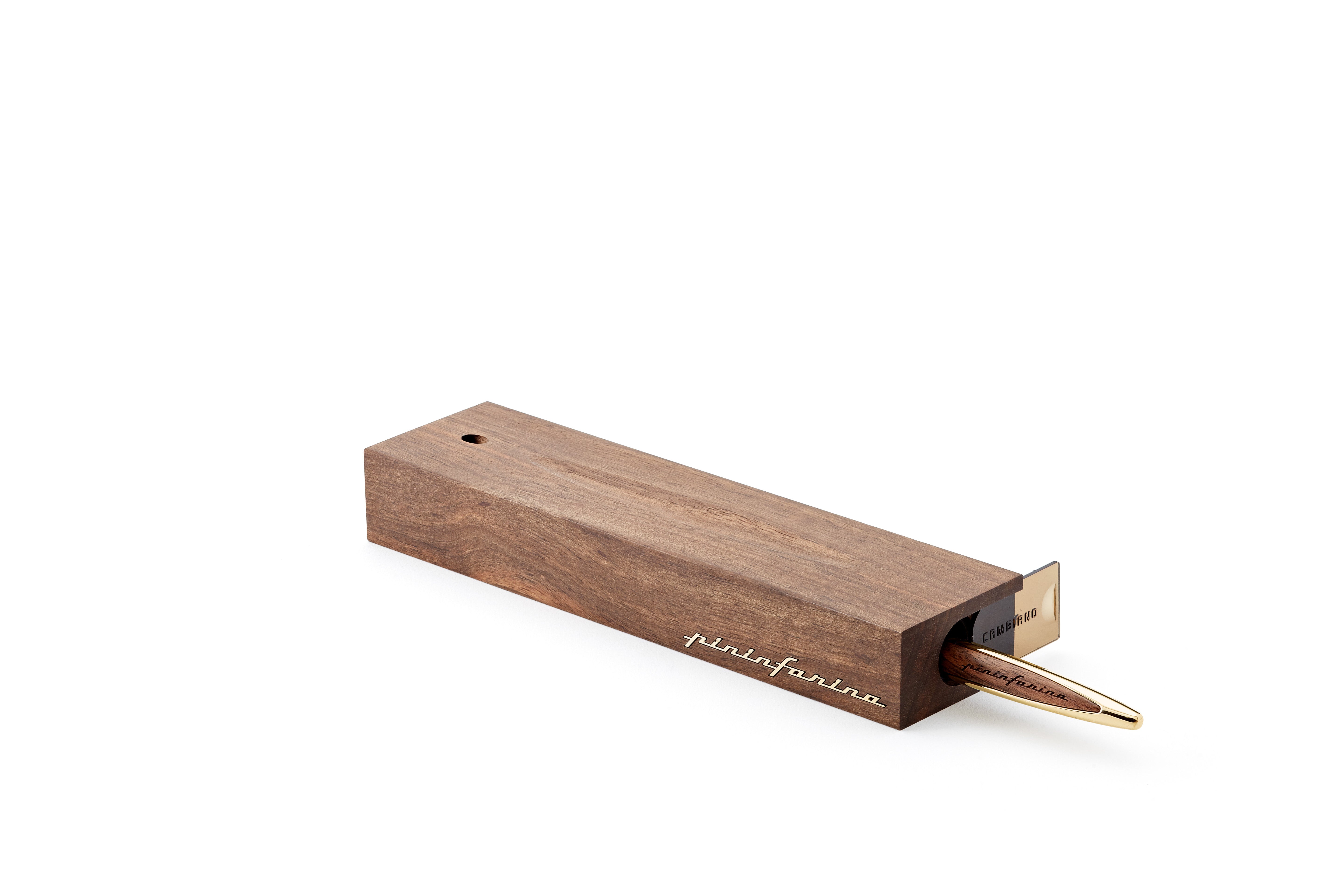 Pininfarina | Cambiano | Pale Gold | Classic Ethergraf metal alloy tip | Solid Wood Desk Stand