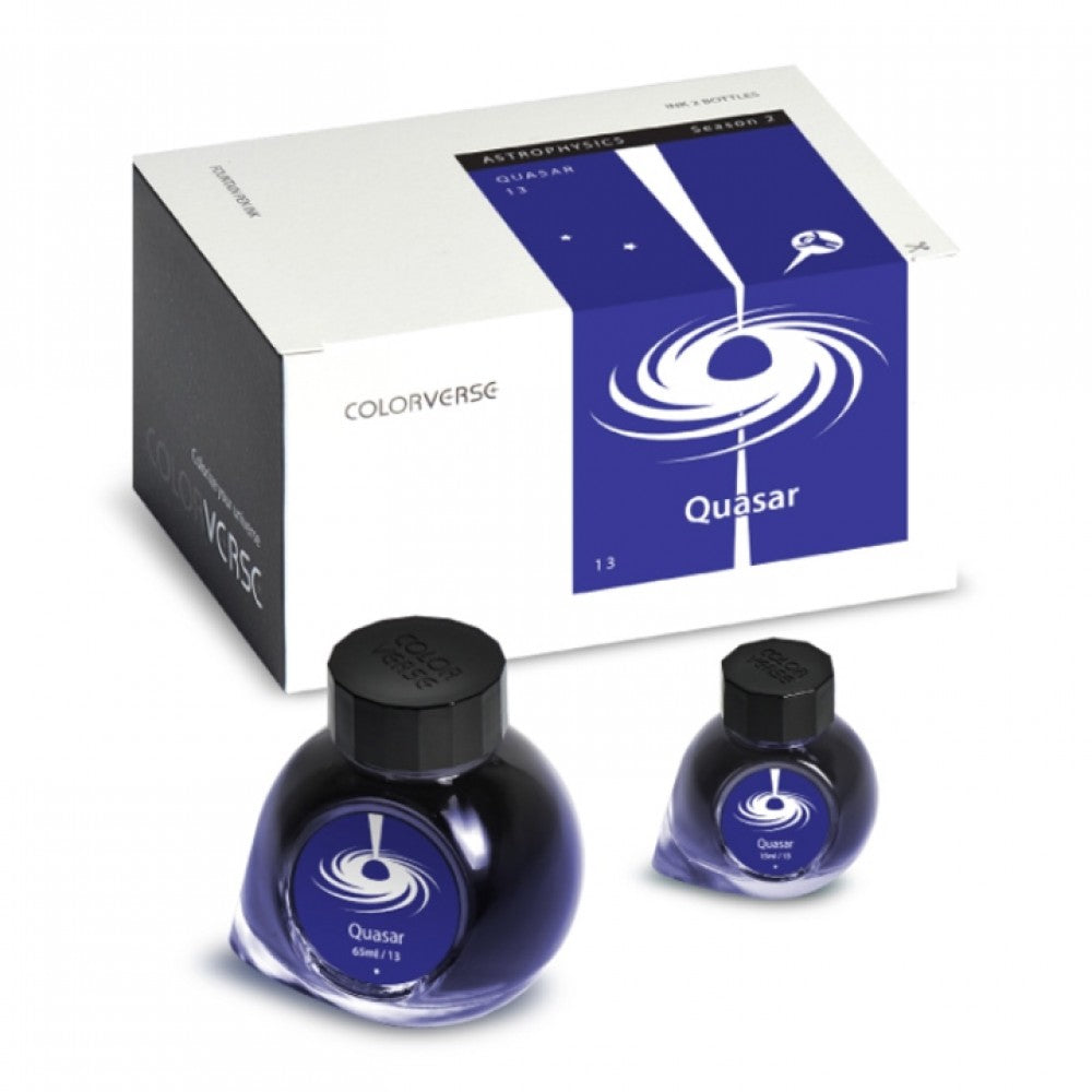 Colorverse | Astrophysics Series | Season 2 | Fountain Pen Ink | Quasar | Dark Blue | 65ml and 15ml | 2 Bottle Set - penpencilink
