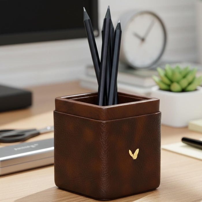 Unmet Desire Pen/Pencil Holder | Faux Leather | Square Small | Classic | Brown