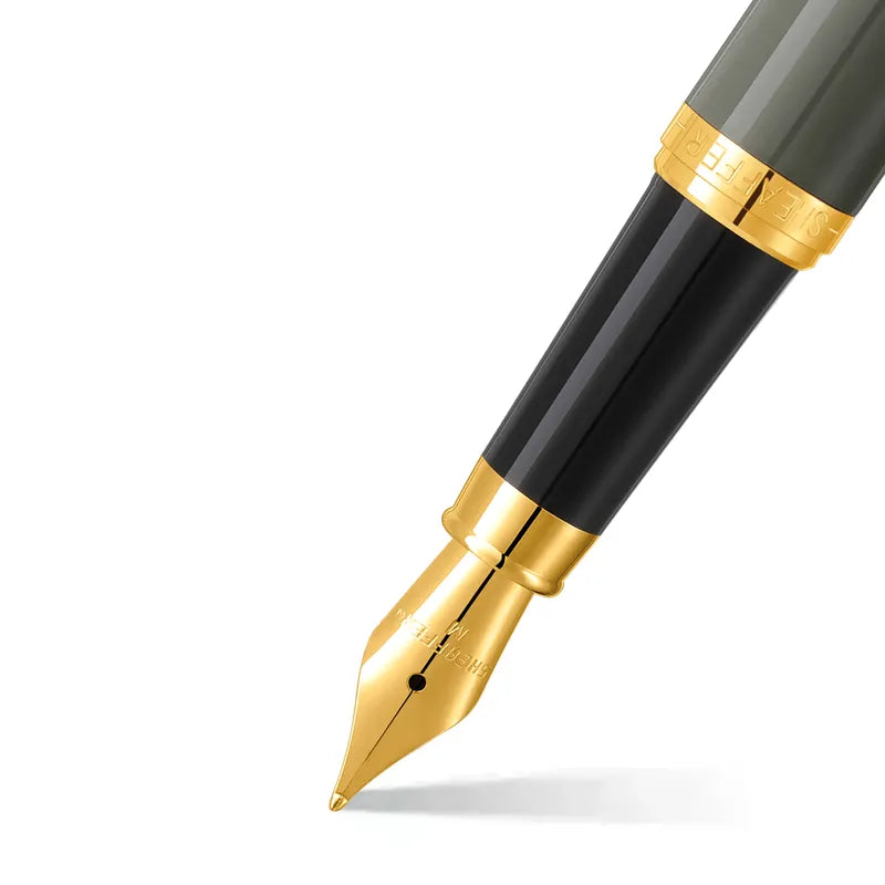 Sheaffer VFM 9427 Glossy Light Gray With PVD Gold Trim Fountain Pen Medium Nib
