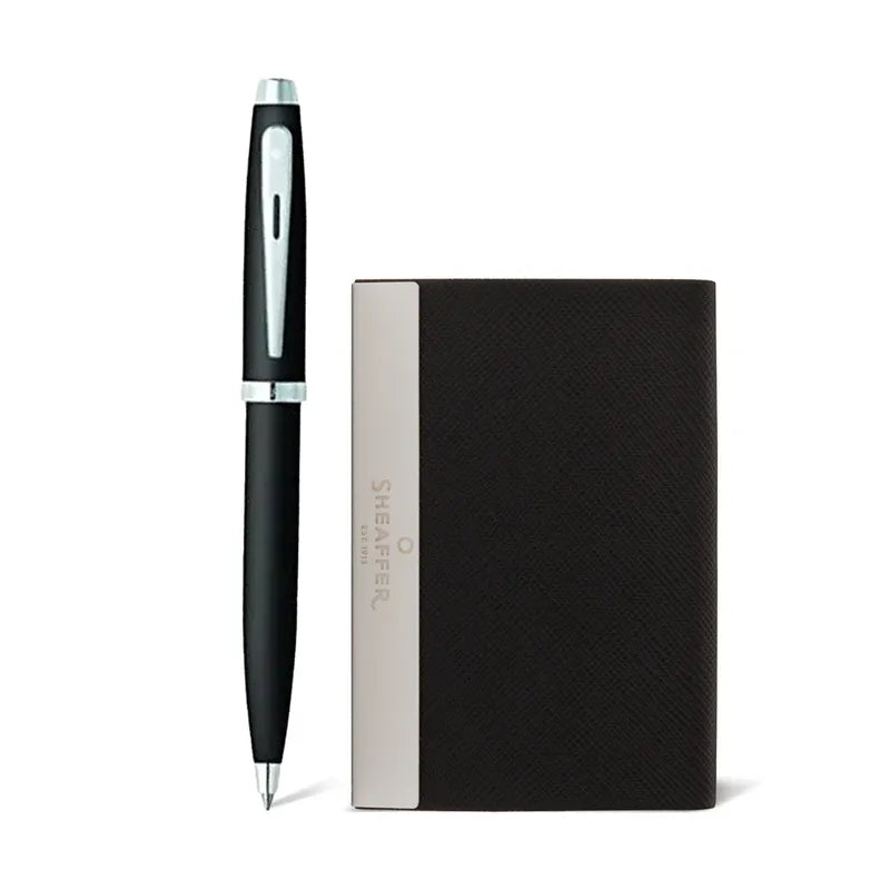 Sheaffer 9317 Gift Set 100 Matte Black with Chrome Trims Ballpoint Pen with Business Card Holder