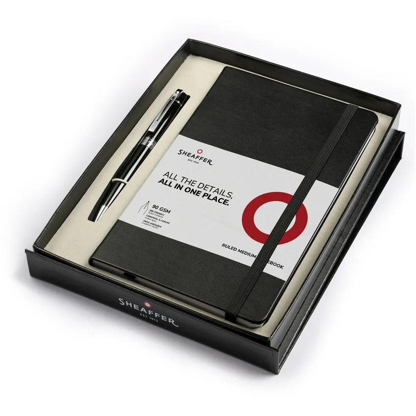 Sheaffer Gift Set 300 9312 Ballpoint Pen with Medium Notebook Glossy Black with Chrome Trims