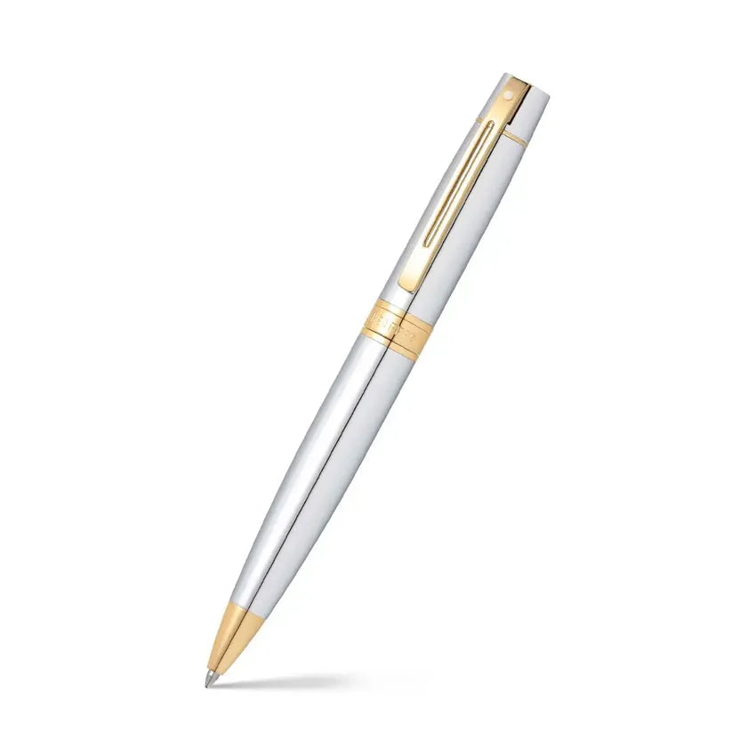Sheaffer Gift Set 300 9342 Ballpoint Pen with Medium Notebook Bright Chrome with Gold Trims