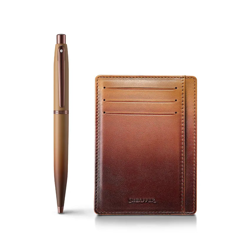 Sheaffer Gift Set VFM 9428 Coffee Edition Ballpoint Pen with Regal Brown PVD Trims and Credit Card Holder - Matt Brown