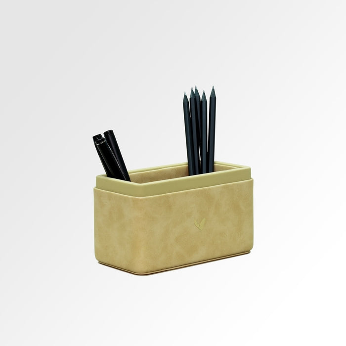 Unmet Desire Pen/Pencil Holder | Faux Leather | Rectangular Medium | Moderno | Cream